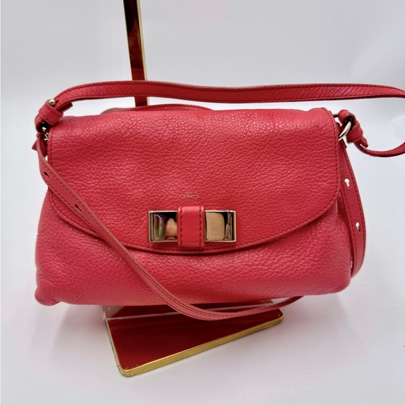 Auth Chloe Small Pink Leather Bow 2way Crossbody Bag Preloved Purse - Picture 9 of 12